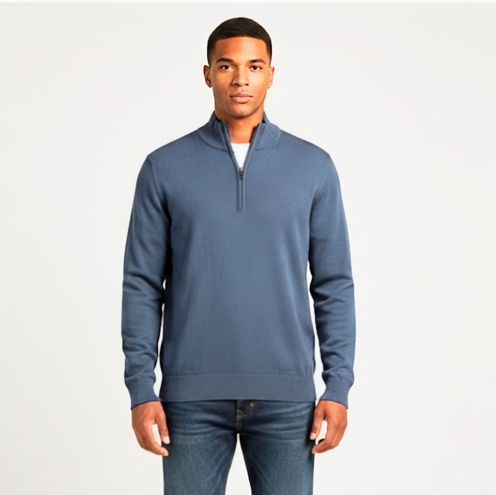 Jos. A. Bank Blue 100% Merino Wool Quarter Zip Pullover Sweater Size Large Mens